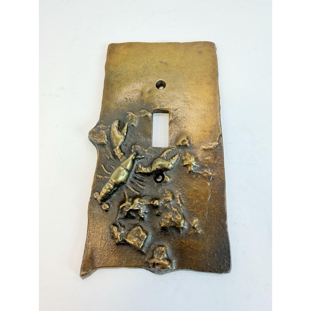 Lobster Crustacean Heavy Bronze Tone Metal  Single Light Switch Cover 3D Vintage